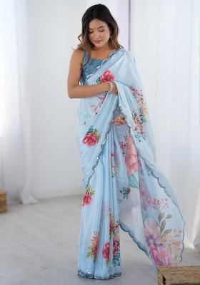 Sky Blue Gota Patti Silk Saree Set