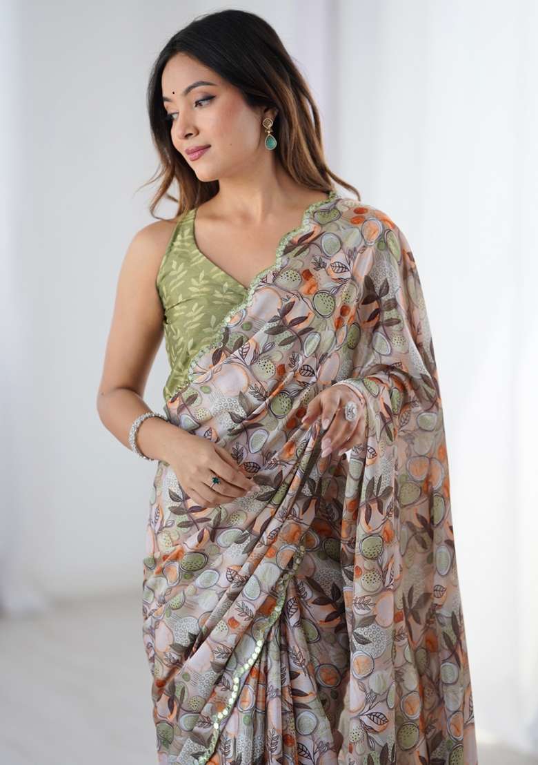 Multicolor Silk Blend Saree Set with Gota Patti for Diwali | Wedding & Festive Wear - Indya