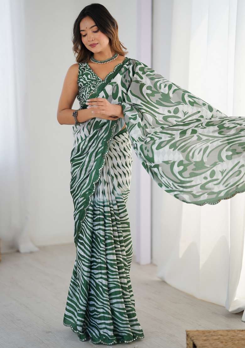 Multicolor Gota Patti Silk Blend Saree Set for Diwali and Festive Wear - Indya