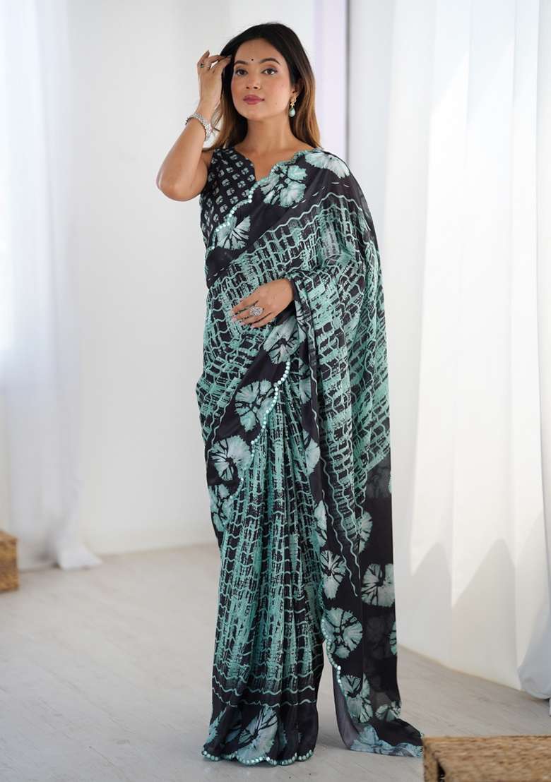 Multicolor Gota Patti Silk Blend Saree Set for Diwali and Festive Wear - Indya