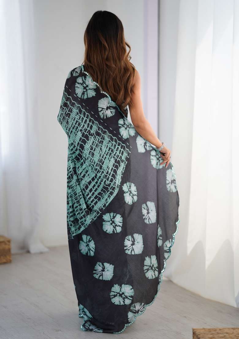 Multicolor Gota Patti Silk Blend Saree Set for Diwali and Festive Wear - Indya