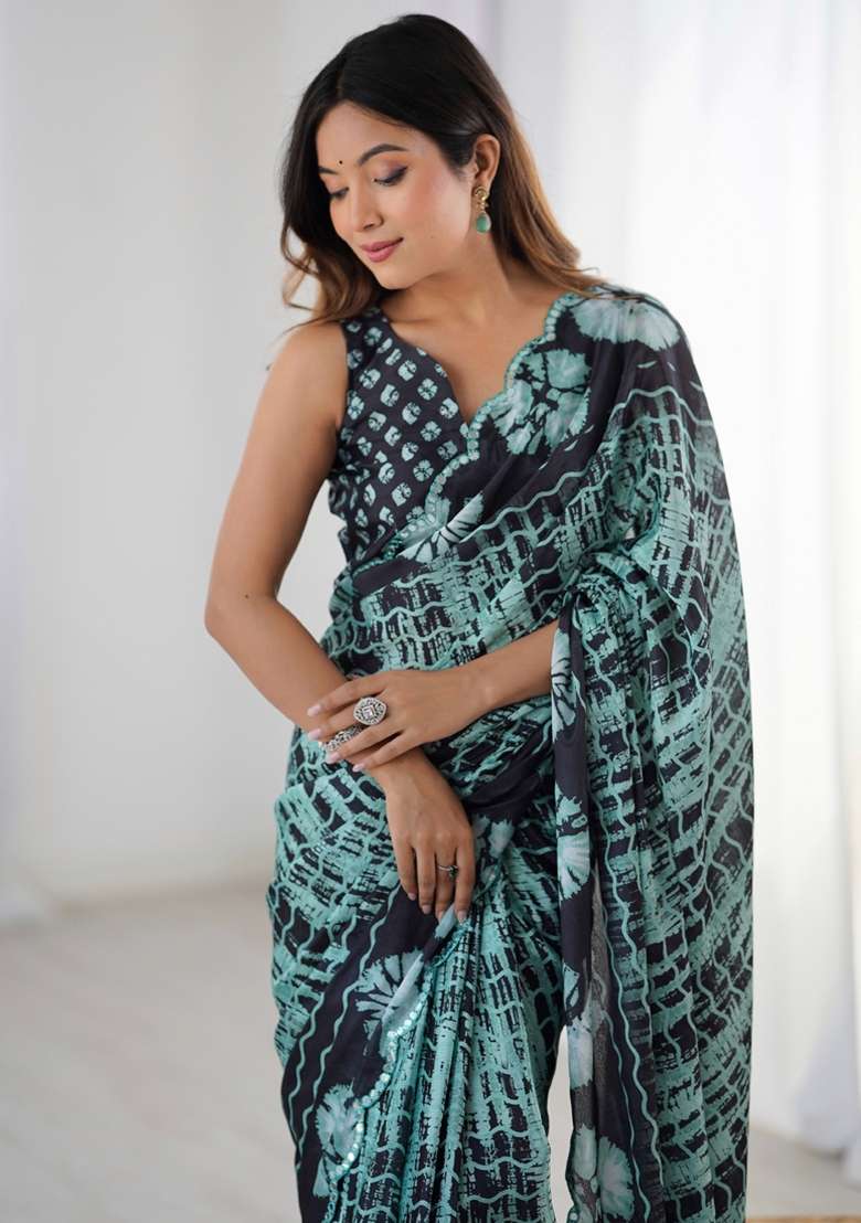 Multicolor Gota Patti Silk Blend Saree Set for Diwali and Festive Wear - Indya