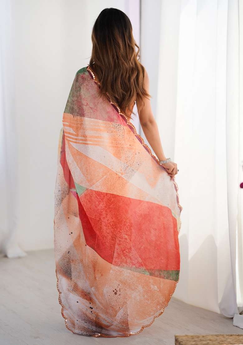 Multicolor Silk Blend Saree Set with Gota Patti for Diwali | Wedding & Festive Wear - Indya