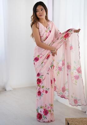 Baby Pink Gota Patti Silk Saree Set