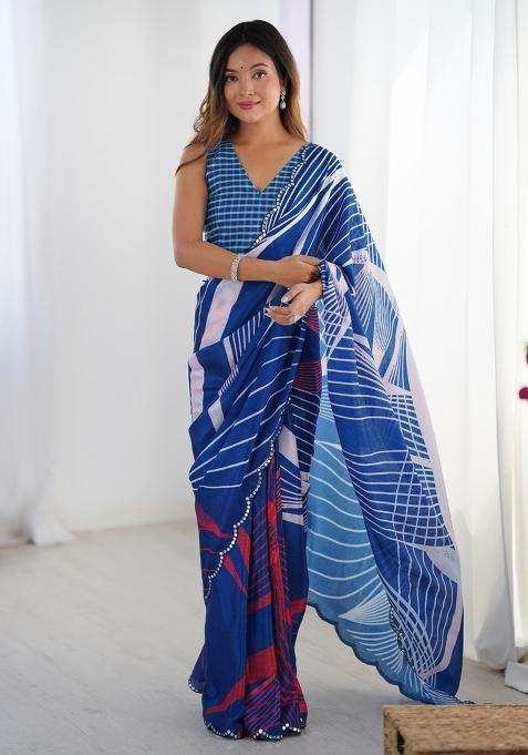 Blue Gota Patti Silk Saree Set