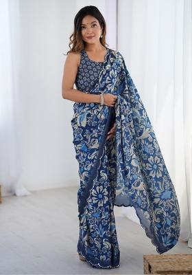 Blue Gota Patti Silk Saree Set