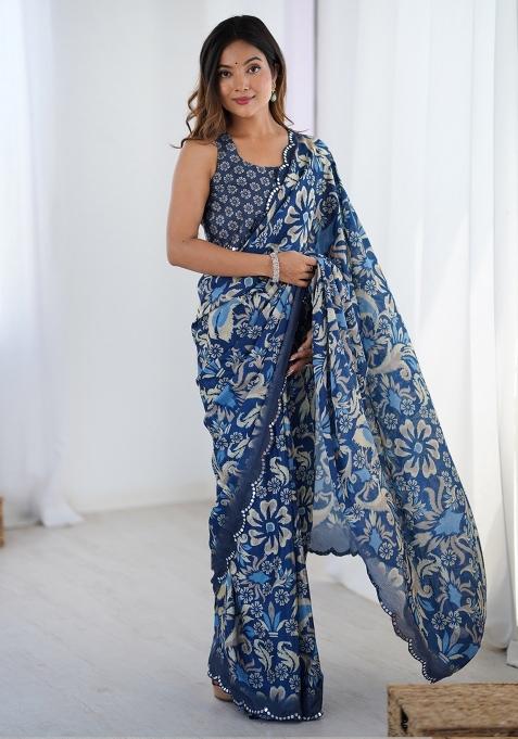 Blue Gota Patti Silk Saree Set