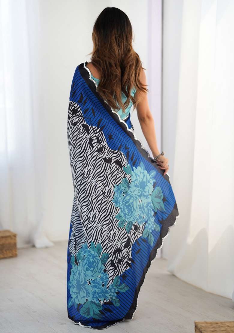 Multicolor Gota Patti Silk Blend Saree Set for Diwali and Festive Wear - Indya
