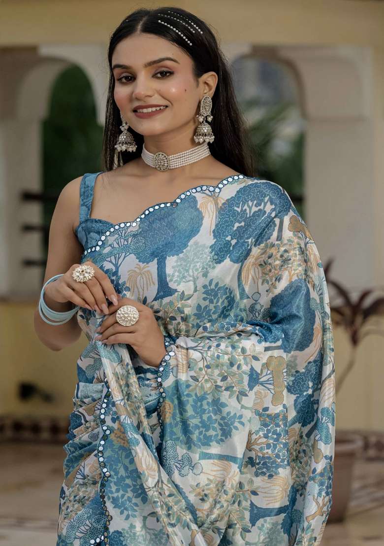 Grey Gota Patti Silk Blend Saree Set for Diwali and Festive Wear - Indya