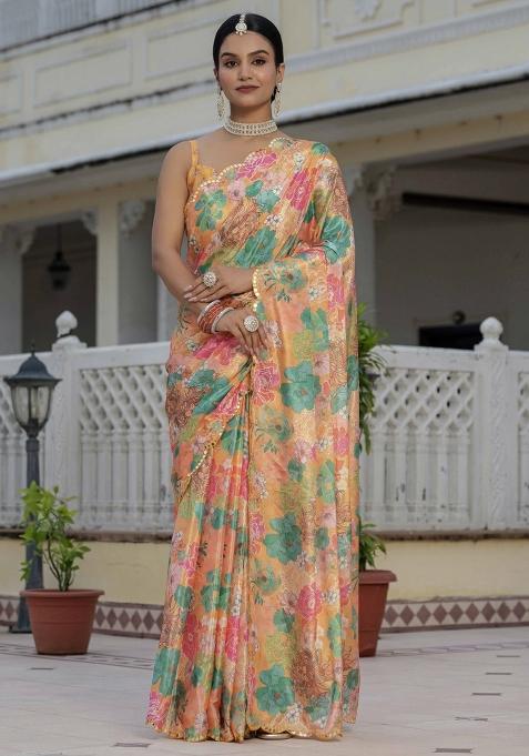 Mustard Gota Patti Silk Saree Set