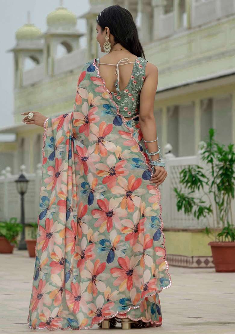 Multicolor Gota Patti Silk Blend Saree Set for Diwali and Festive Wear - Indya