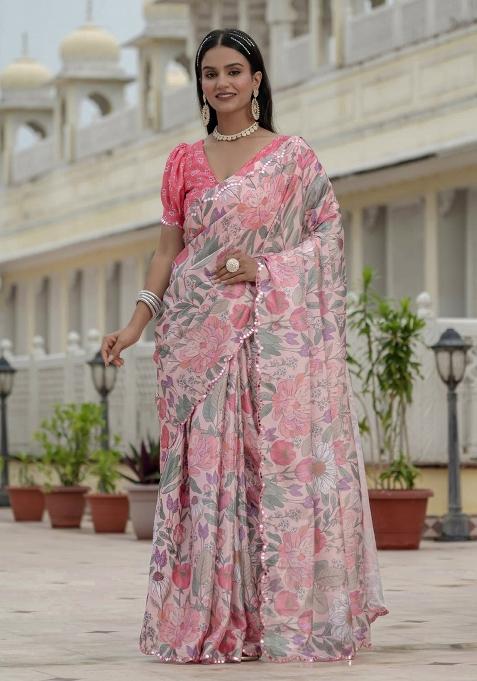 Light Pink Gota Patti Silk Saree Set