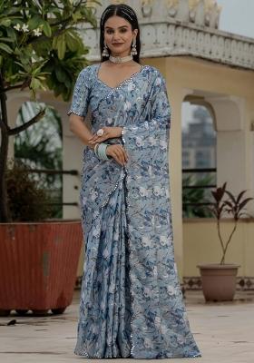 Grey Gota Patti Silk Saree Set