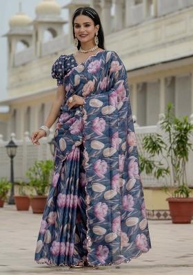 Grey Gota Patti Silk Saree Set