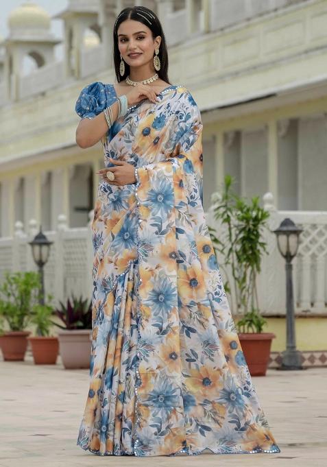 Off White Gota Patti Silk Saree Set