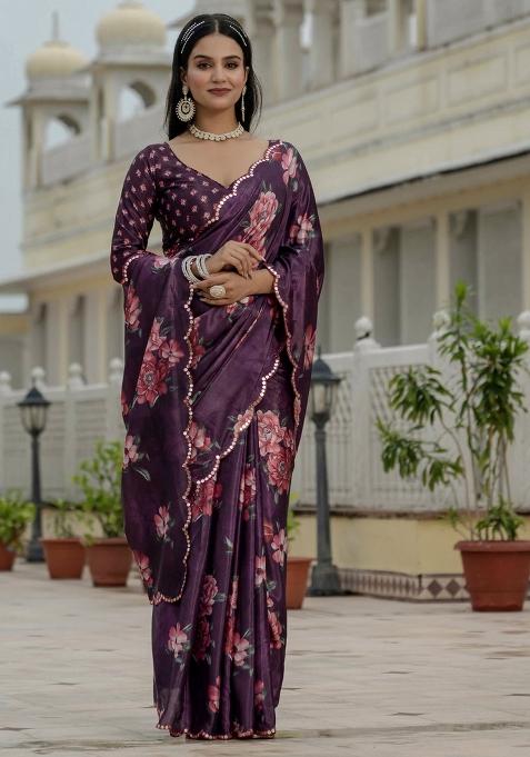 Wine Gota Patti Silk Saree Set
