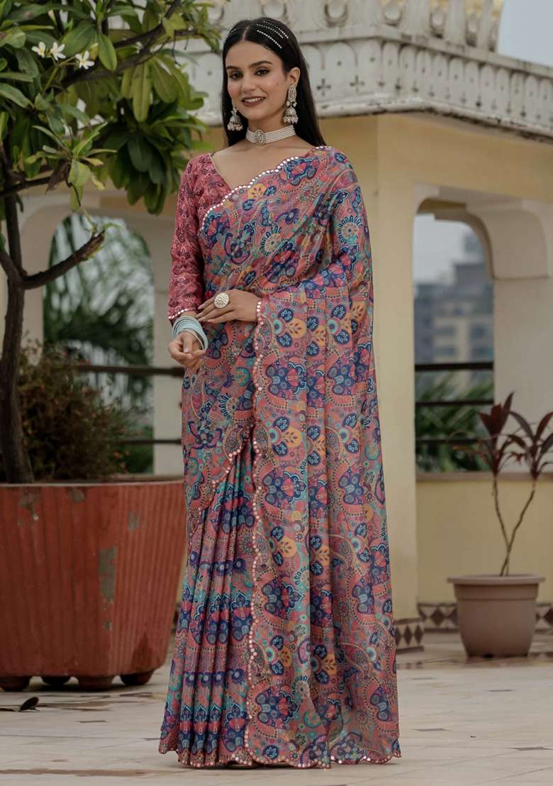 Multicolor Gota Patti Silk Blend Saree Set for Diwali and Festive Wear - Indya