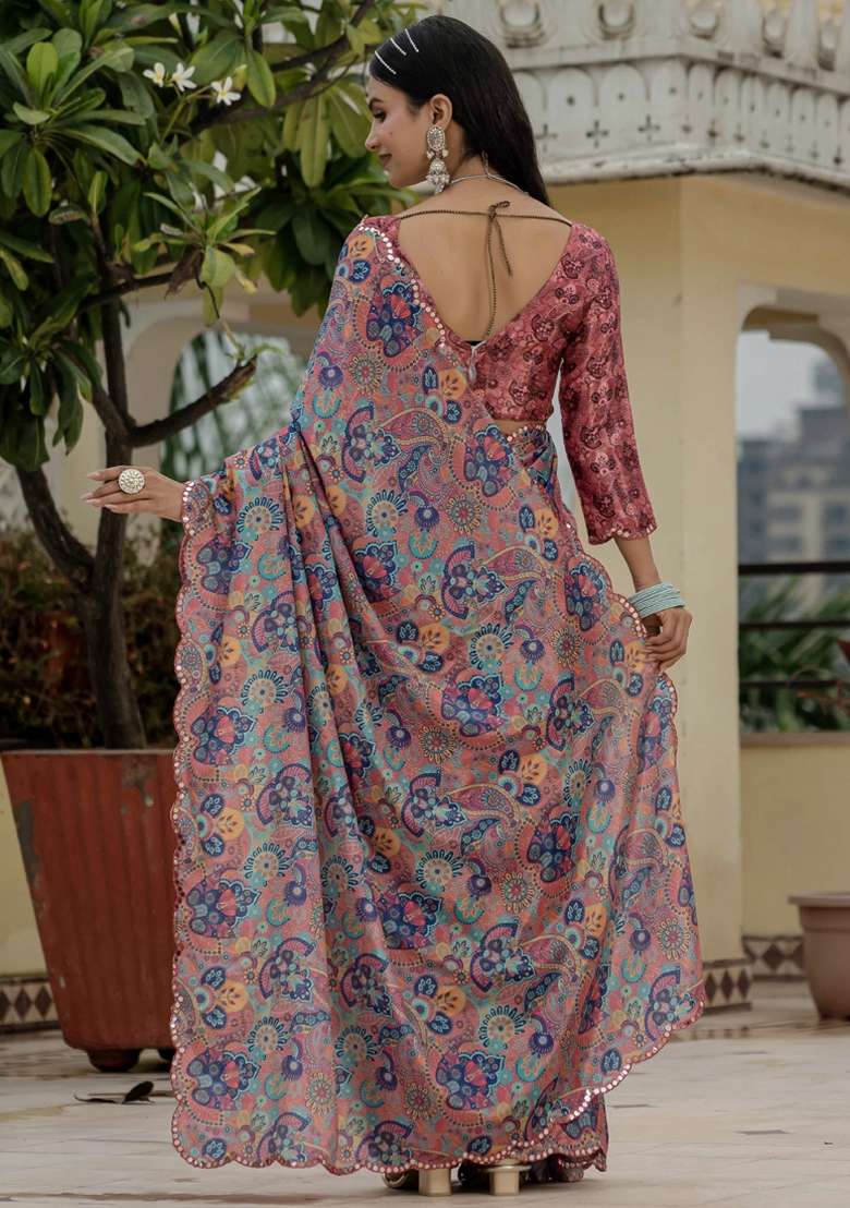 Multicolor Gota Patti Silk Blend Saree Set for Diwali and Festive Wear - Indya