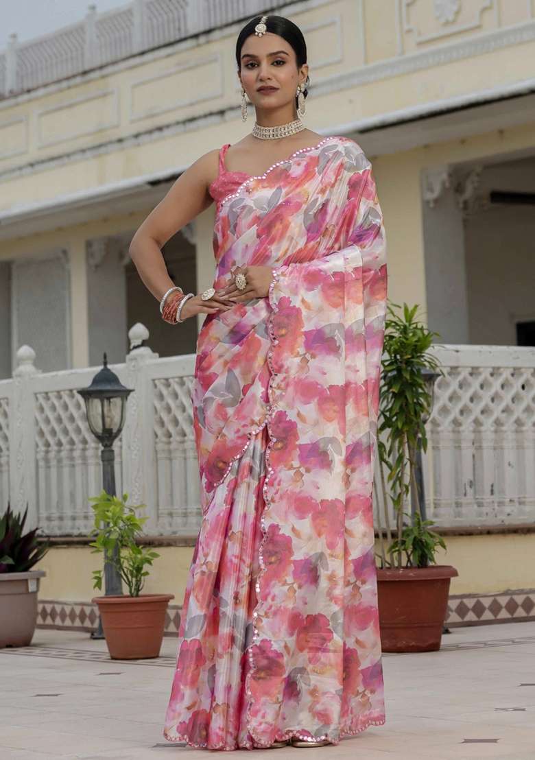 Multicolor Gota Patti Silk Blend Saree Set for Diwali and Festive Wear - Indya
