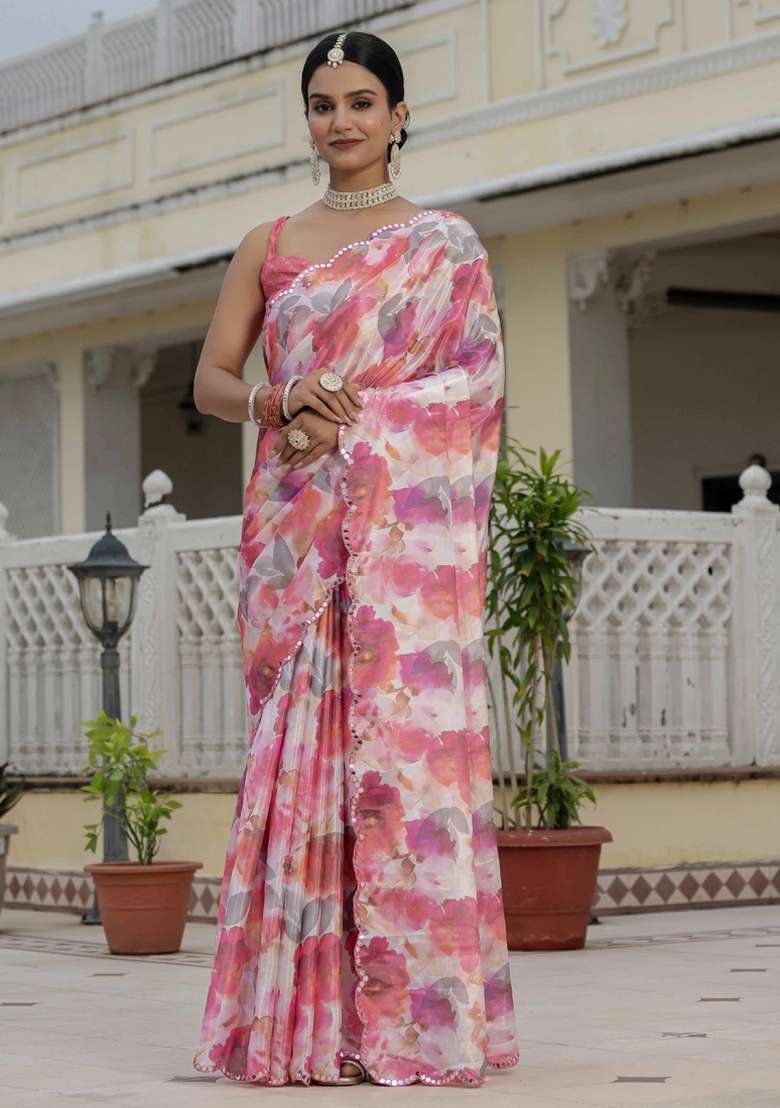 Multicolor Gota Patti Silk Blend Saree Set for Diwali and Festive Wear - Indya