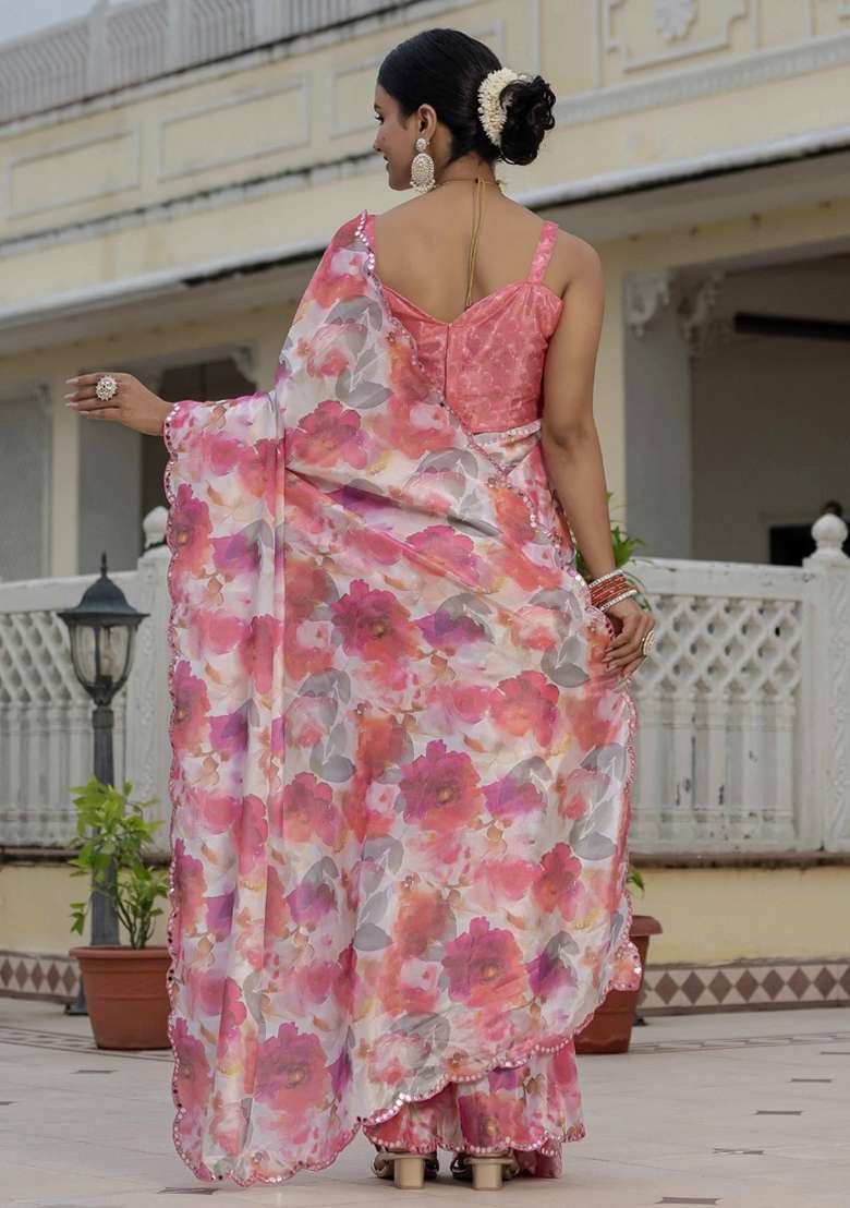 Multicolor Gota Patti Silk Blend Saree Set for Diwali and Festive Wear - Indya