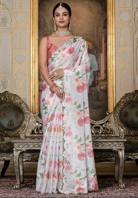 Off White Gota Patti Silk Saree Set
