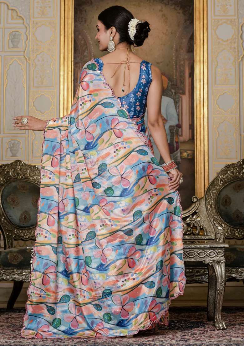 Multicolor Silk Blend Saree Set with Gota Patti for Diwali | Wedding & Festive Wear - Indya
