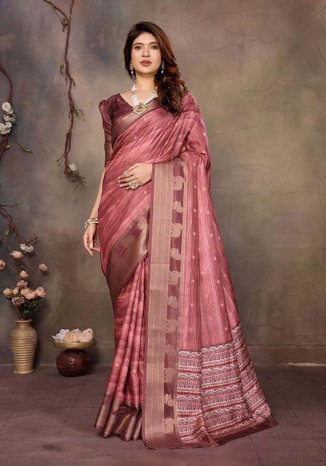 Maroon Printed Silk Saree Set