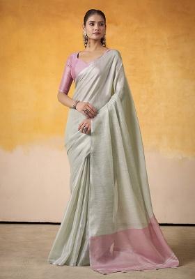 Mint Solid Silk Saree Set