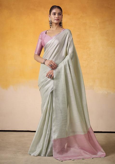 Mint Solid Silk Saree Set