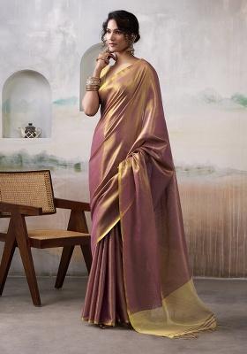 Mauve Solid Silk Saree Set