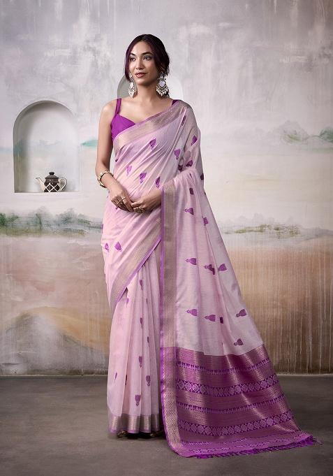 Lavender Woven Cotton Saree Set