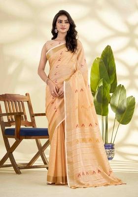 Orange Woven Silk Saree Set