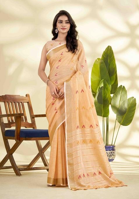 Orange Woven Silk Saree Set