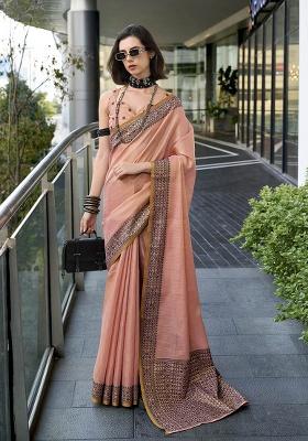 Peach Woven Tissue Saree Set