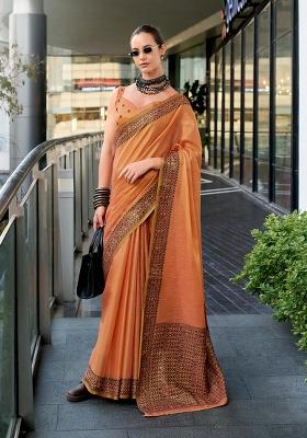Orange Woven Tissue Saree Set