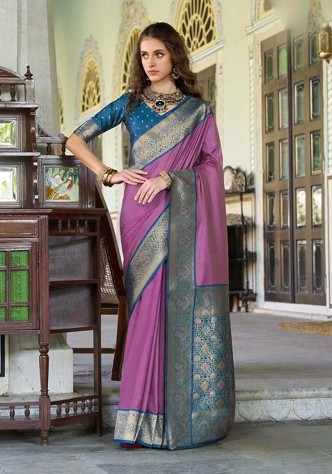 Onion Zari Woven Silk Saree Set