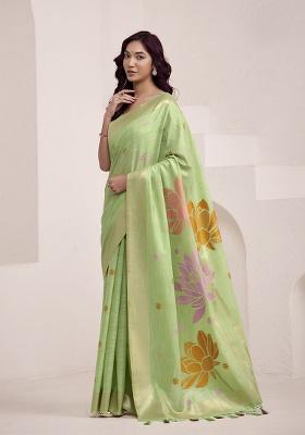 Pista Jacquard Linen Saree Set