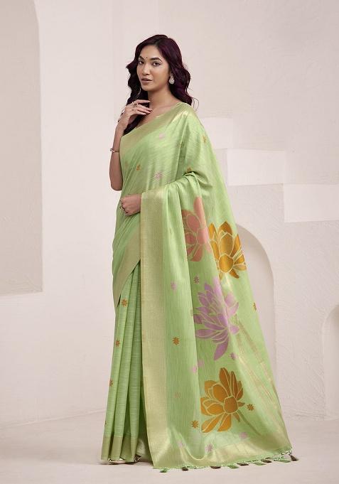 Pista Jacquard Linen Saree Set