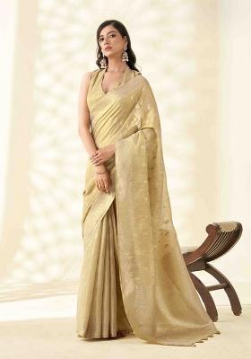 Beige Zari Woven Tissue Saree Set