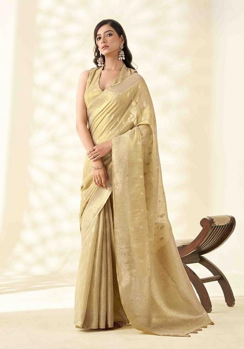Beige Zari Woven Tissue Saree Set
