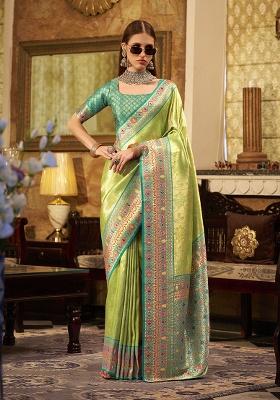 Green Zari Woven Silk Saree Set