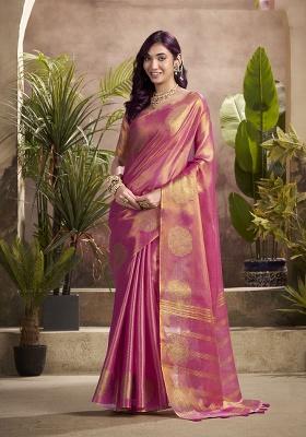 Pink Zari Woven Silk Saree Set