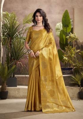 Gold Zari Woven Silk Saree Set