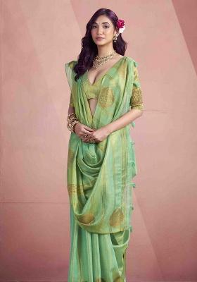 Sea Green Zari Woven Silk Saree Set