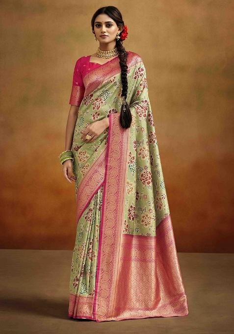 Pista Kalamkari Silk Saree Set