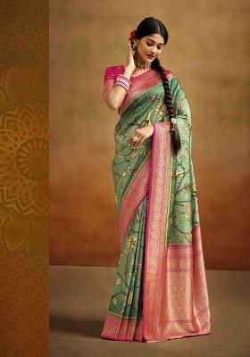 Green Kalamkari Silk Saree Set