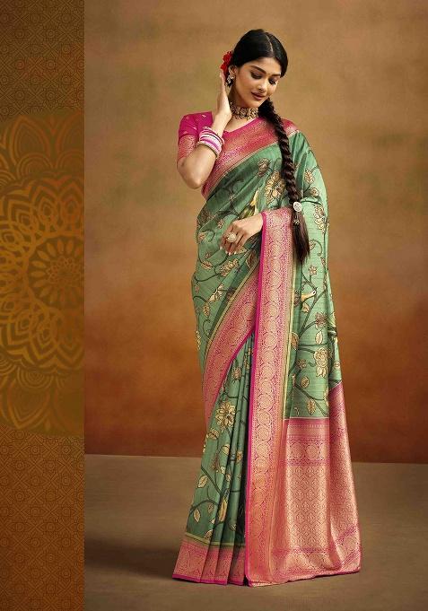 Green Kalamkari Silk Saree Set