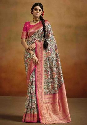 Peach Kalamkari Silk Saree Set