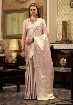 Pink Zari Woven Silk Saree Set